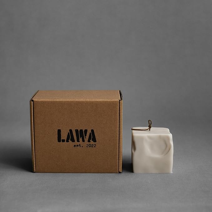 LAWA Raw Block Candle - Beautiful Handmade Pillar Scented Soy Wax Elegant Aesthetic Candle Housewarming Gift Home Room Shelf Decor Idea (Light Beige, Small)