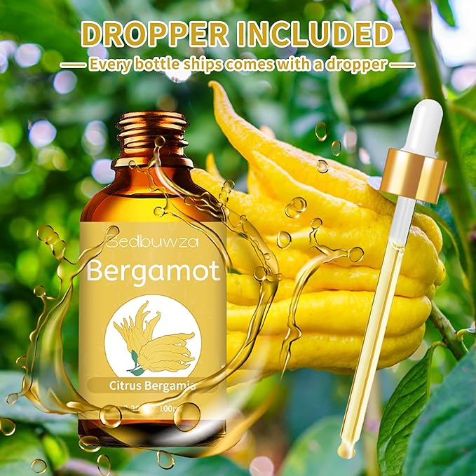 Sedbuwza Bergamot Essential Oil, Bergamot Oil 100% Pure Natural Bergamot Fragrance Oil for Massage Diffuser Humidifier Candle Soap Making - 3.38 OZ/100ML
