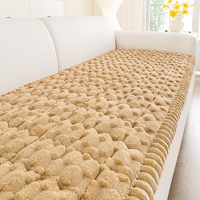 Smiry Pet Couch Cover for 3 Cushion Sofa, Non-Slip Fuzzy Couch Cover for Dogs Washable, Thick Soft Sofa Slipcovers Cushion Protector Pet Friendly (Camel, 27.6" x 47")