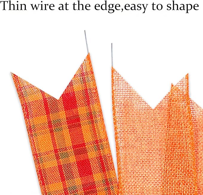 2 Pack Fall Bows for Wreaths Decorations for Home, Halloween Tree Topper Bow, Thanksgiving Bow with Orange Buffalo Plaid Burlap Front Door Outdoor
