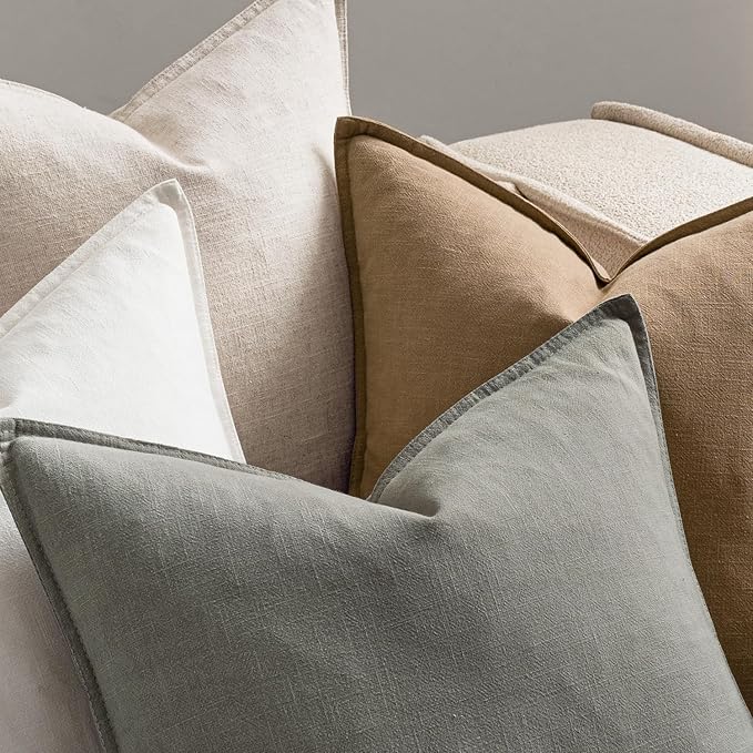 MIULEE Neutral Linen Pillow Covers Pack of 4 Decorative Natural Solid Throw Pillow Covers Soft Accent Boho Farmhouse Couch Pillowcases Modern Home Decors for Living Room Bed Sofa 16x16 Inch