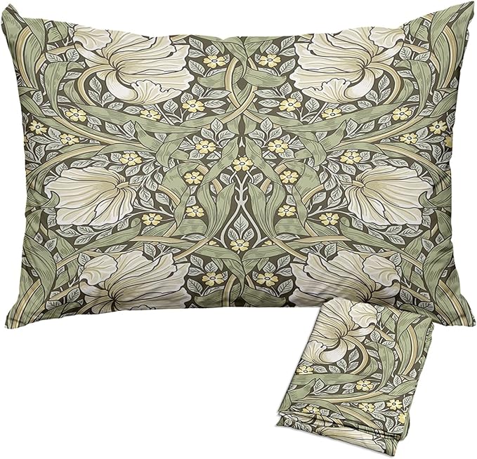 Green Botanical Pillow Protectors with Zipper Standard Size William Morris Floral Print Pillow Covers Set of 2 Vintage Rustic Nature Flowers Pillow Cases Midcentury Modern Bed Pillow Covers 20"x36"