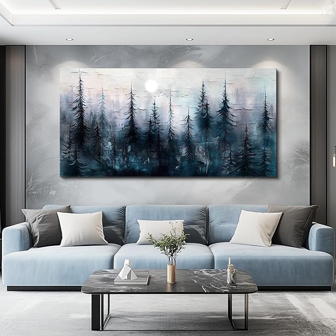 Canvas Wall Art for Living Room Large Wall Decor for Office Bedroom Decoration Foggy Forest Landscape Picture Black and White Painting Artwork Wall Mural Aesthetic Home Decor 30"X60"