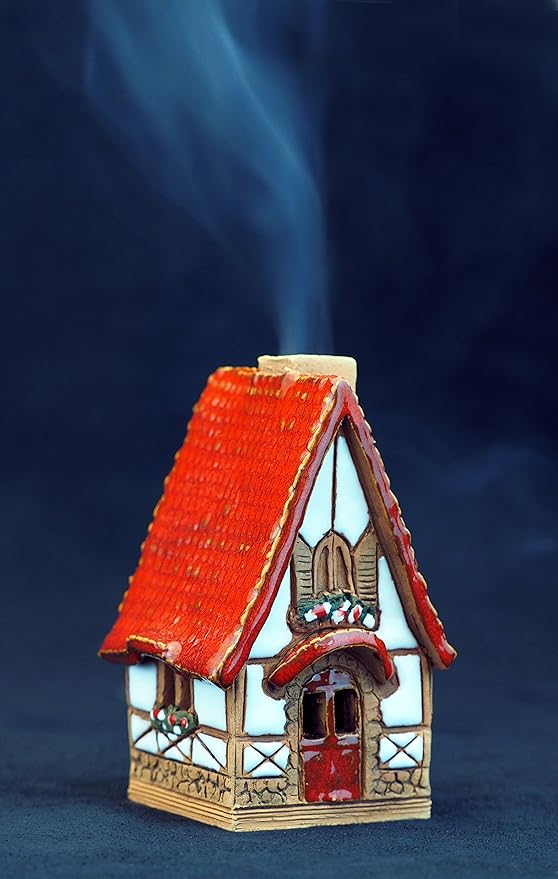 Ceramic Houses and Villages Collection - Collectible Handmade Christmas Village House Miniature Fantasy Room Decoration - Cone Incense Holder R504WR