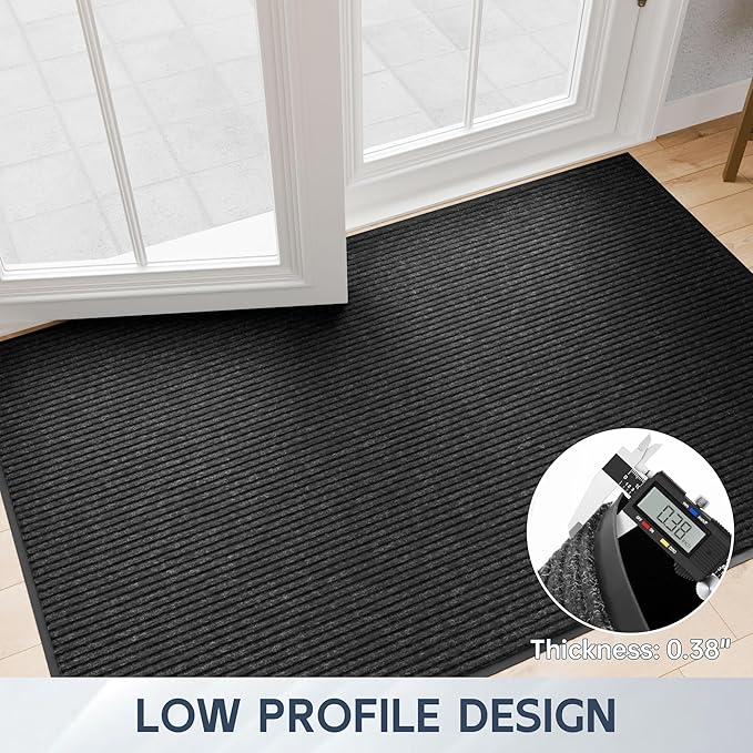 Front Door Mat, 48" x 36" Heavy Duty Indoor Outdoor Doormat, Non-Slip Welcome Mats for Entryway, Rubber Backing Low Profile Commercial Door Mats, Black Stripe