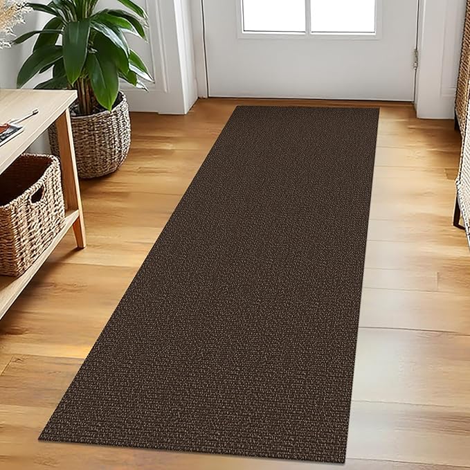 EARTHALL Washable Runner Rug 2x5 Ft Non Slip Runners for Hallways Cotton Rubber Backed Kitchen Runner Braided Indoor Floor Carpet Runners for Entryway, Hallway, Kitchen, Bedroom, Brown/Coffee