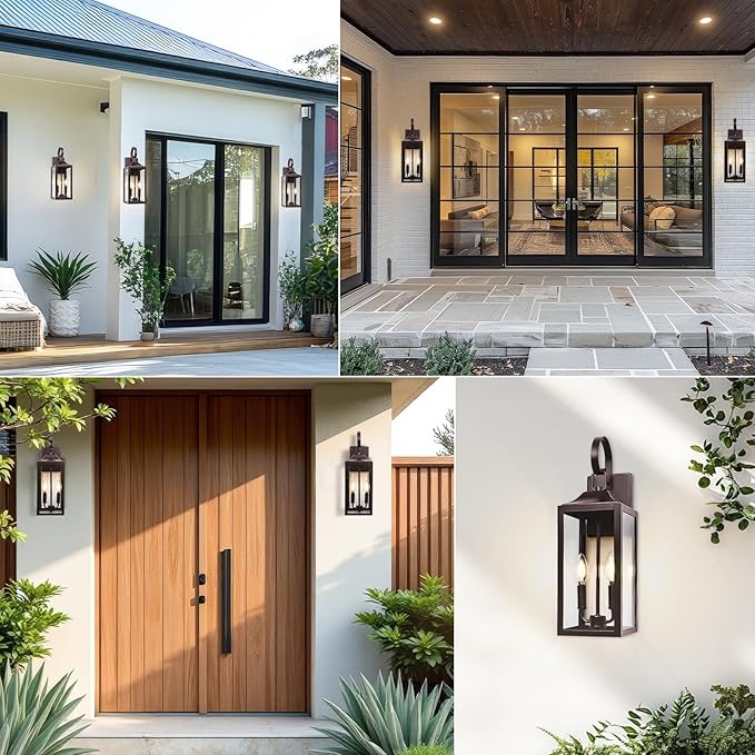 19" Oil Rubbed Bronze Outdoor Wall Lantern 2-Light, Large Outside Modern Sconce Light Fixture, Brown Porch Light Wall Mount with Glass, Waterproof Farmhouse Exterior Lamp Lighting, 2 Pack