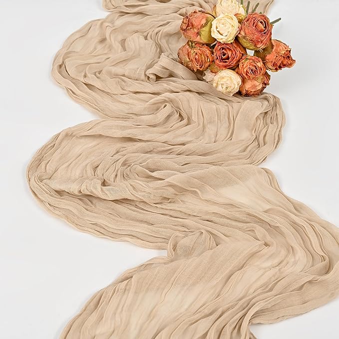 12 Pack Beige Cheesecloth Table Runner,10FT Gauze Boho Long Easter Cheesecloth Table Runners 20x120inch Rustic Cheese Cloth Table Runner for Wedding Party Bridal Shower,Table Decorations