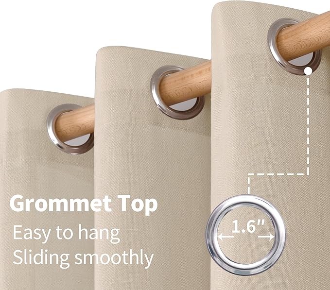 YoungsTex Light Tan Linen Curtains 90 Inch Long 2 Panels for Living Room, Grommet Light Filtering Drapes Burlap Textured Lightweight for Bedroom Dining Room Floor Length, 2 Panels, 52 X 90 Inch