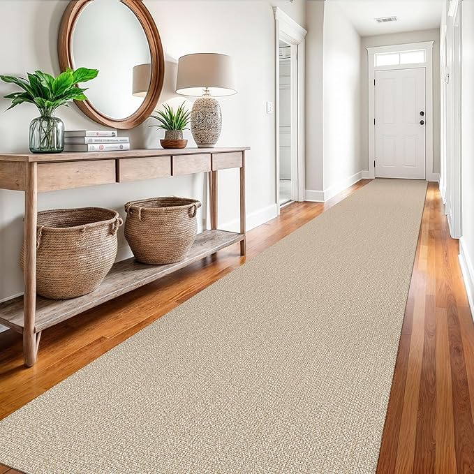 EARTHALL Extra Long Runner Rug 3x18 Ft Washable Runners for Hallways Cotton Non Slip Entryway Runner Braided Kitchen Runner Indoor Outdoor Carpet Runners for Hotels, Officel, Stair, Send/Beige