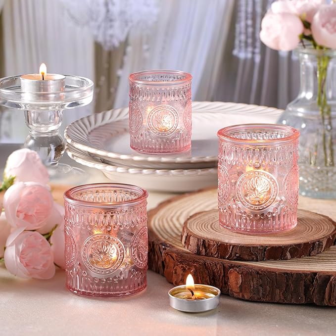 36 Pcs Pink Votive Candle Holders, Glass Tea Light Candle Holders for Wedding Centerpiece, Table Centerpiece, Home and Party Decorations