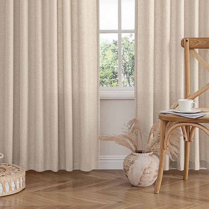 MIULEE Non-See-Through Privacy Linen Curtains 2 Panels, Light Filtering Window Curtains Farnhouse Textured Back Tab Semi Sheer Drapes for Bedroom Living Room, 52 x 96 Inches Long, Beige