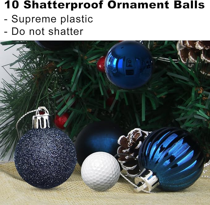 Navy Blue 2.5" Christmas Balls Christmas Tree Decoration Ornaments Shatterproof Hanging Balls for Birthday Halloween Holiday Wedding Decorations Set of 10pcs