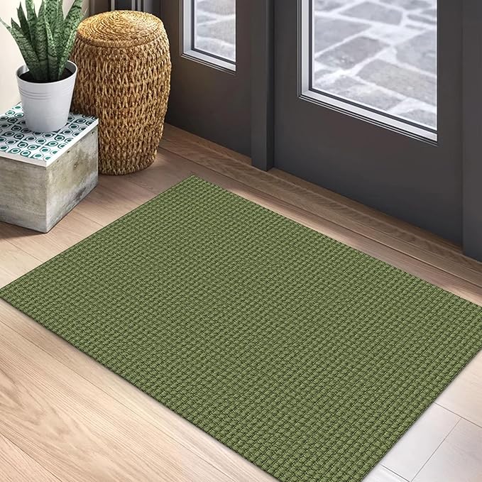 EARTHALL Woven Area Rug 2x3 Ft Washable Rugs for Entryway Braided Non Slip Throw Rugs Door Mat Indoor Outdoor Entrance Small Cotton Woven Carpet for Kitchen Foyer Front Door, Green
