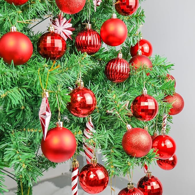 24ct Christmas Balls Ornaments, 2.36 Inch Christmas Tree Balls Ornaments, Decorative Baubles Decorations for Xmas Tree Decor Holiday Party, Red