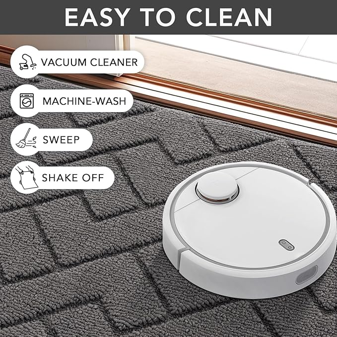 hicorfe Dirt Trapper Indoor Doormat,20"x48" Welcome Door mat,Non Slip Backing Washable Door Mats,Absorbent and Resistant Low-Profile Entrance Inside Floor Mat for Front Back Door,Entryway (Grey)