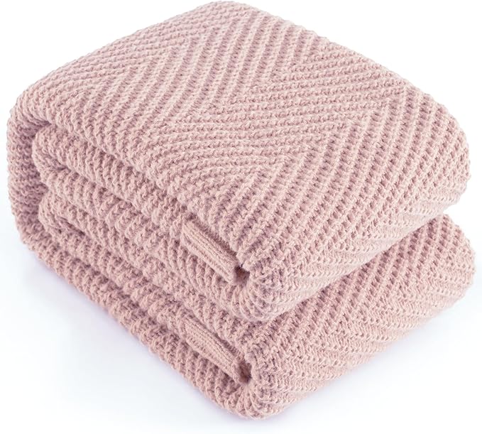 Knitted Throw Blanket 50"X60", Dusty Pink Knit Throws for Bed, Super Soft Boho Chevron Blankets for Couch Sofa Chair Room Decor, Textured Decorative Farmhouse Cozy Lightweight