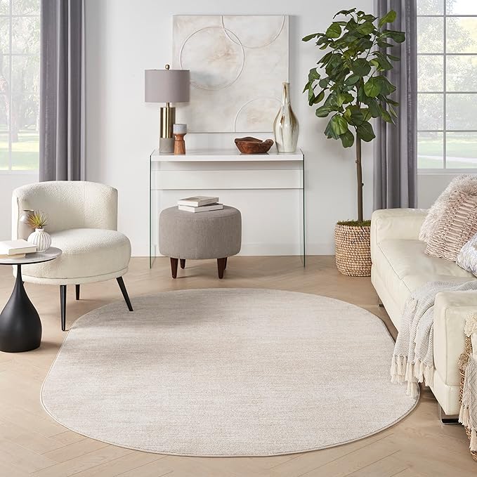 Nourison Home Essentials Indoor/Outdoor Ivory Beige 6' x 9' Oval Area Rug, Easy Cleaning, Non Shedding, Bed Room, Living Room, Dining Room, Backyard, Deck, Patio (6x9 Oval)