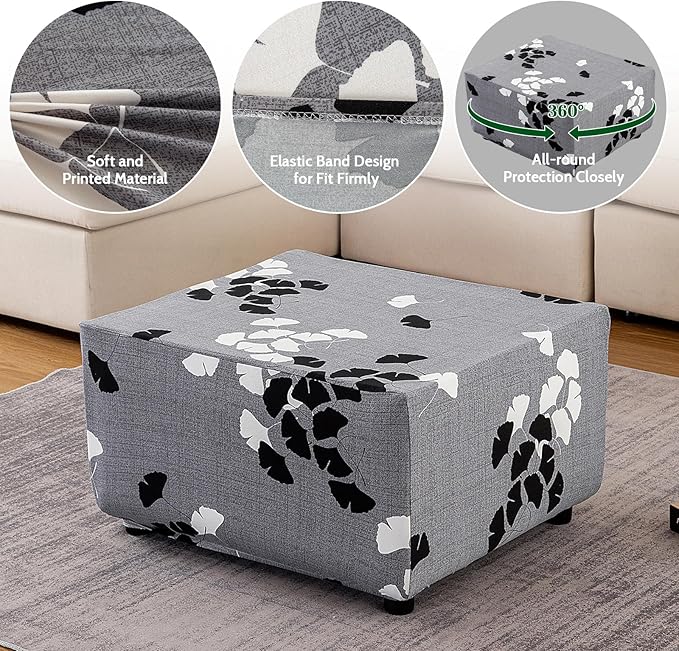 HAOYONG Ottoman Cover Rectangle Printed, Stretch Footstool Slipcover Soft Fabric Protector for Rectangular Ottoman in Living Room or Bedroom Washable Medium