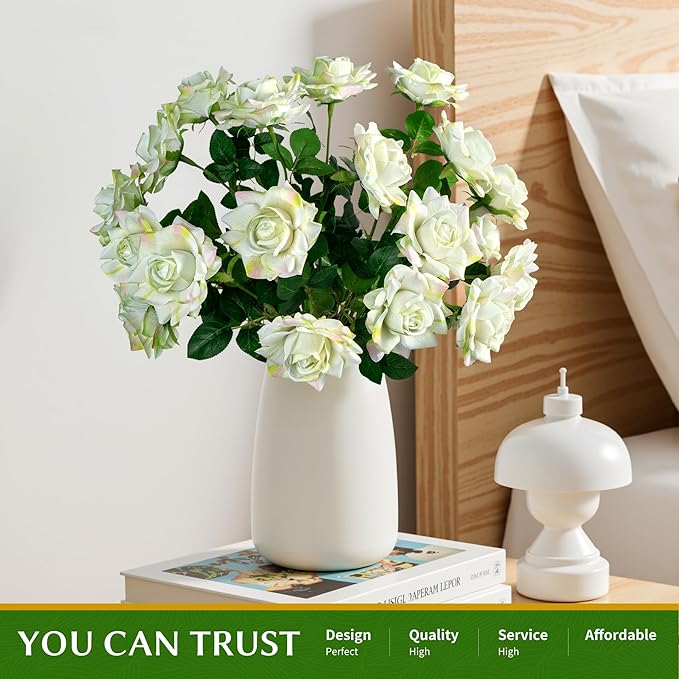 Artificial Flowers Artificial Roses Fake Roses 23.2In Long Stem Artificial Flowers for Tall Vase Silk Rose Suitable for Indoor Decor Wedding Party Decoration DIY Bouquet Spring 20PCS (Green)