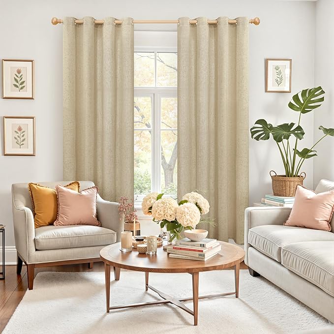 YoungsTex Burlap Linen Curtains 72 Inch Length for Living Room, Tan Semi Sheer Drapes Privacy Light Filtering Window Treatments for Dining Room Bedroom Farmhouse, 2 Panels, 52 X 72 Inch