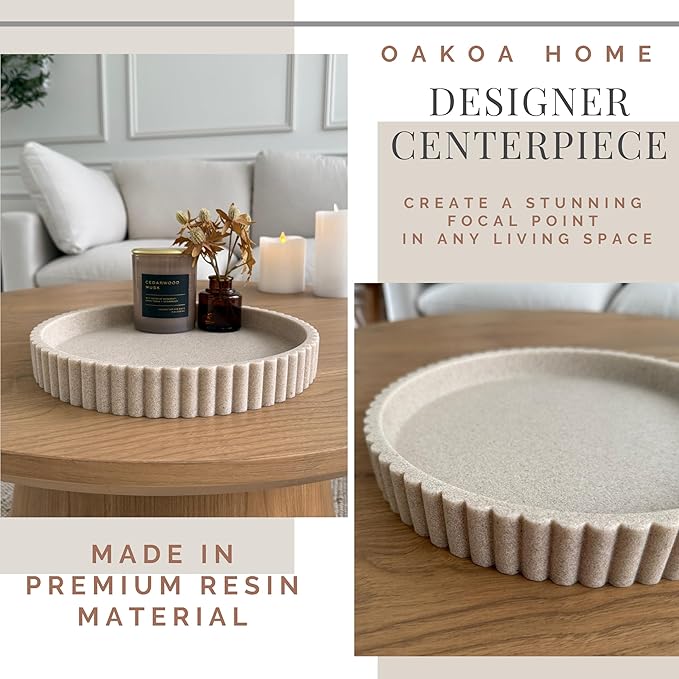 OAKOA Decorative Tray for Decor - Coffee Table Tray for Living Room - Round Tray for Home Decor - Coffee Table Decor Centerpiece - Modern Minimalist Centerpiece