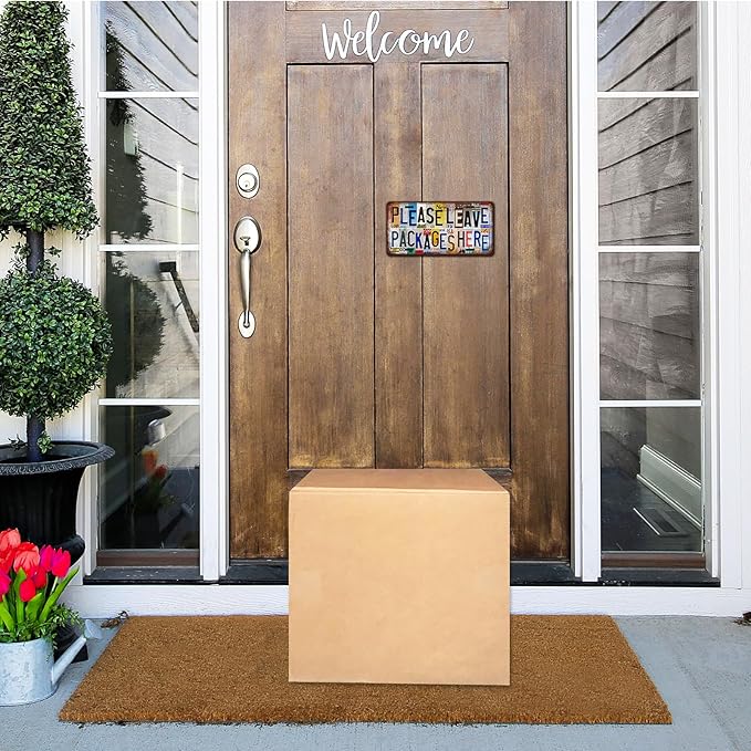Vintage License Plate Metal Sign Please Leave Packages Here Funny Delivery Driver Porch Decor For Front Door Mailbox 12x6 Inch