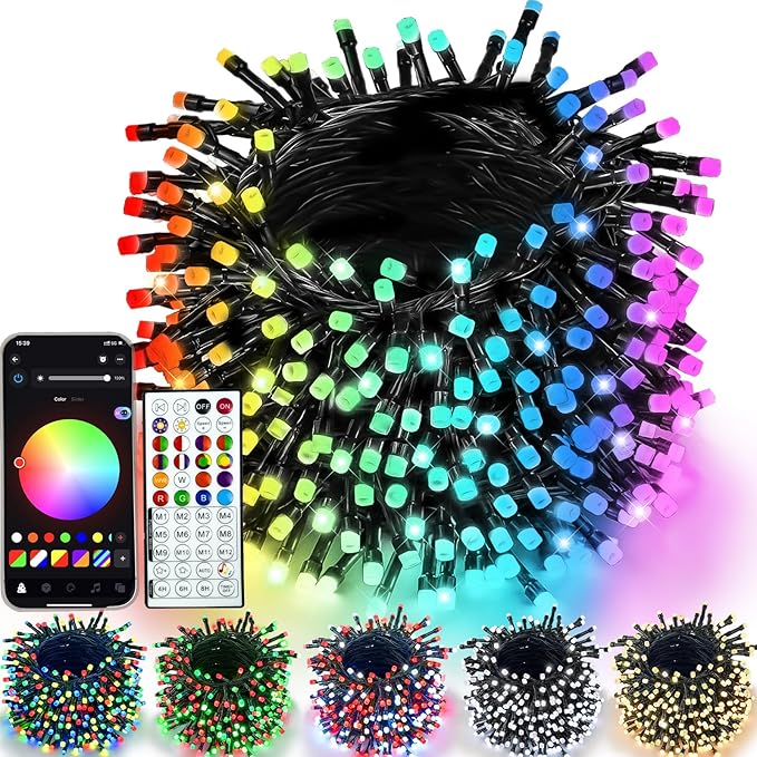 YIQU Smart Color Changing Christmas Lights, 66 FT 200 LED RGB String Lights with Remote App Control and Timer, Music Sync Multiple Modes Twinkle Mini Light Waterproof Indoor Outdoor
