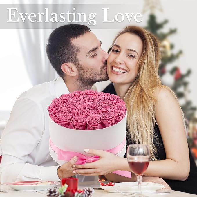 27 Forever Roses in Luxury White Box, Eternal Real Roses Gift for Women, Preserved Flowers for Delivery Prime, Anniversary, Valentine's Day, Birthday for Her (Pink)