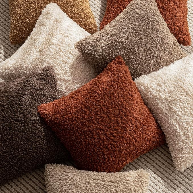 Foindtower 2 Pieces 22x22 Inch Hazel Brown,Faux Fur Throw Pillow Cover Accent Sherpa Furry Pillow Covers Fuzzy Soft Pillowcases Cozy Sheepskin Decorative Fleece Cushion Case for Bed Couch Living Room
