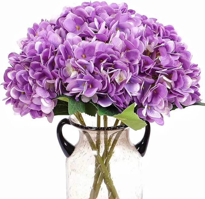 Kimura's Cabin 6Pcs Artificial Silk Hydrangea Flowers Fake Hydrangea Bouquet for Home Table Centerpieces Wedding Garden Party Decoration (Purple)