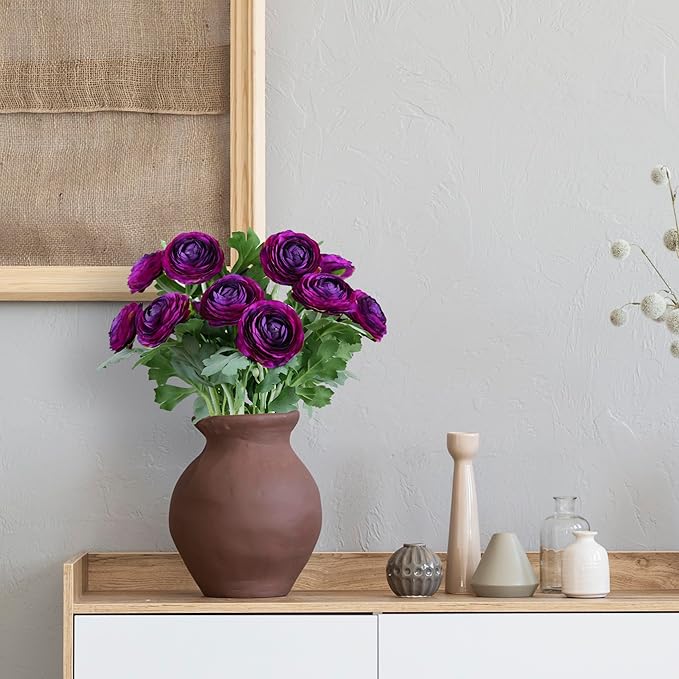 Artificial Ranunculus Flowers with Real Touch Stem, Silk Ranunculus Flowers (Purple, 10pcs)