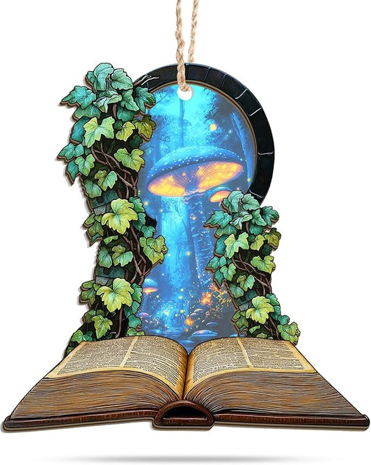 GEEMBI Book Lovers Gifts for Women - 2D Flat (Not 3D) Suncatcher Mushroom Christmas Ornaments 2025 - Bookish Gift for Readers Librarian, Christmas Ornament Gifts for Teacher, Fantasy Xmas Decorations
