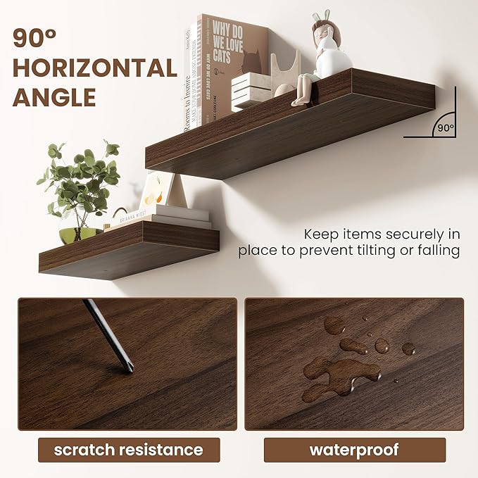55 Inch Floating Shelves for Wall 1 Pack, 55" Wall Shelves for Books, Storage, Decor, Wall Mounted Floating Shelf with Invisible Brackets for Kitchen, Living Room, Walnut