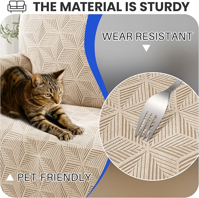 YEMYHOM 1 Piece Stretch Chair Sofa Slipcovers Couch Covers for 1 Seat, Jacquard Armchair Covers with Non-Slip Elastic Bottom, Thickened Furniture Protector for Dogs Pets kids (Small, Khaki）