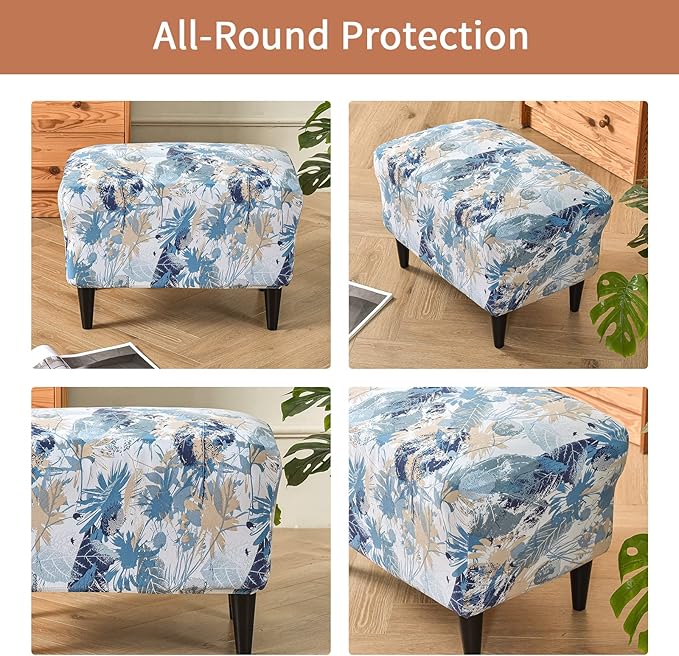 Eco-Ancheng Chair Cover Stretch Ottoman Cover Rectangular Storage Ottoman Slipcover Footrest Stool Covers Ottoman Slipcovers for Foot Stool with Nonslip Elastic Bottom
