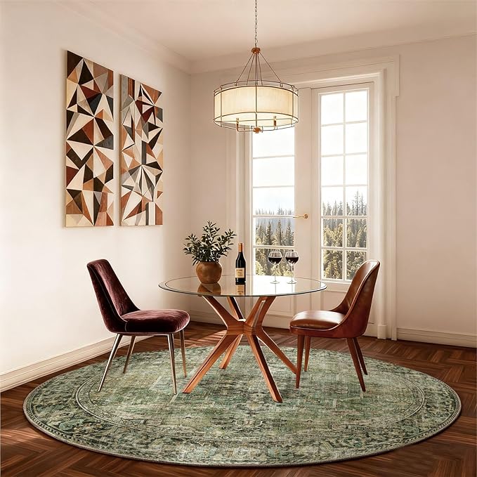 4x4 Round Bedroom Rug Washable: Living Room Rugs Stain Resistant Non Slip Low Pile Soft Small Area Rugs for Bedroom Kitchen Entryway Living Room Bedside Office Dorm Kids Room Entrance