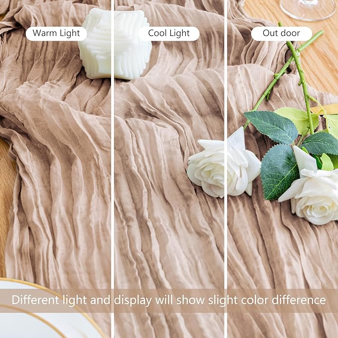 4PCS Table Runner Cheesecloth 10FT Nude Pink Boho Gauze Cheese Cloth Rustic Sheer Table Runners for Wedding Birthday Bridal Baby Shower Party Decoration