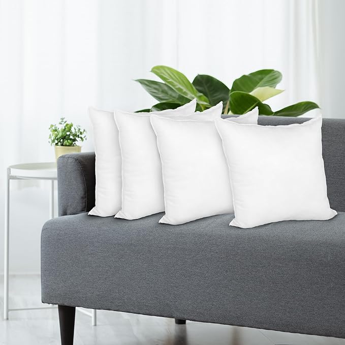 Hometex- 4-Pack, 18"x18" Throw Pillow Insert, 100%, Hypoallergenic, Durable & Premium Soft Polyester Filled Standard Cover, Used for Throw & Square Pillows for Couch, Sofa, Bed and More