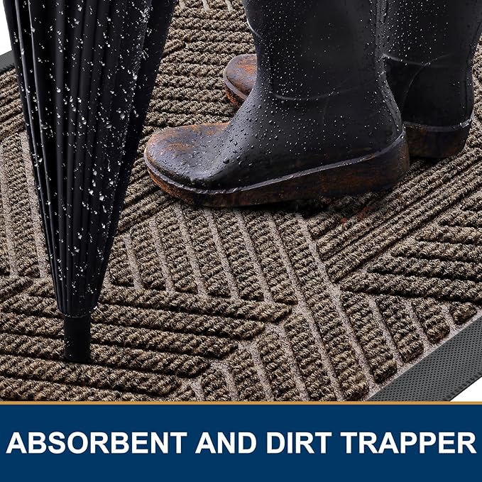 Smiry Front Door Mat Outside Entrance, Heavy Duty Sturdy Natural Rubber Doormat, Trap Dirt and Moisture, Easy Clean Low Profile Welcome Floor Mats for Indoor Outdoor Entry, 71x23 Inch, Brown