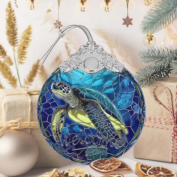 3" Stained Glass Sea Turtle Ornament, Christmas Ornament, Christmas Ornaments for Tree, Heirloom Keepsake, Gift Exchange, Gift Idea, Bauble Present