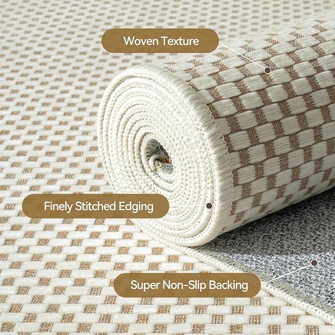 3x5 ft Area Rug Entryway Runner Rug Non Slip Washable, Boho Woven Kitchen Runner Rugs Door Mat Entry Rugs Carpet for Indoor Foyer Backdoor Hallway Floor Bedroom Living Room, Beige