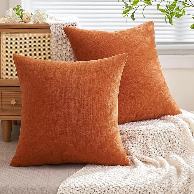 MIULEE Orange Couch Pillow Covers 12x20 Inch, Set of 2 Soft Chenille Decorative Square Throw Pillow Covers Farmhouse for Sofa Living Room Bed