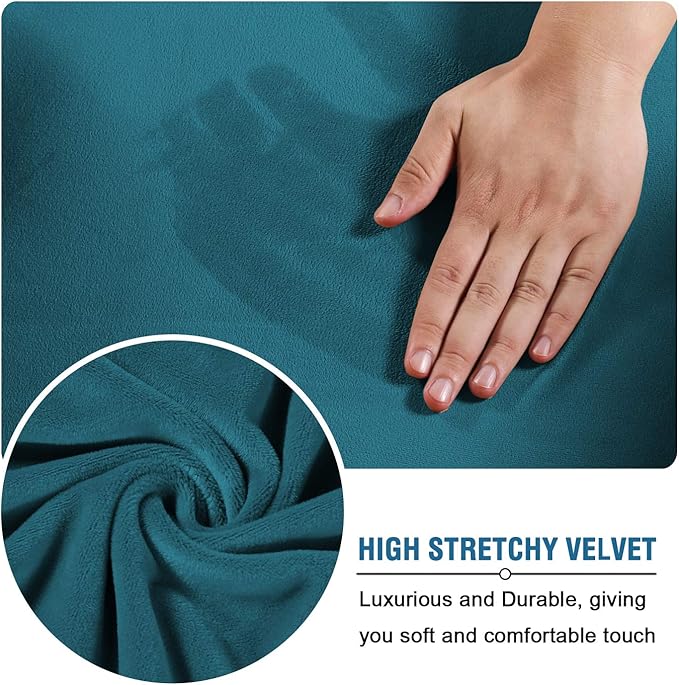 H.VERSAILTEX Real Velvet Plush 1 Piece Form Fit Stretch Rectangle Folding Storage Covers Ottoman Slipcovers Removable Footstool Protect Footrest Covers Elastic Bottom Washable(X-Large, Deep Teal)