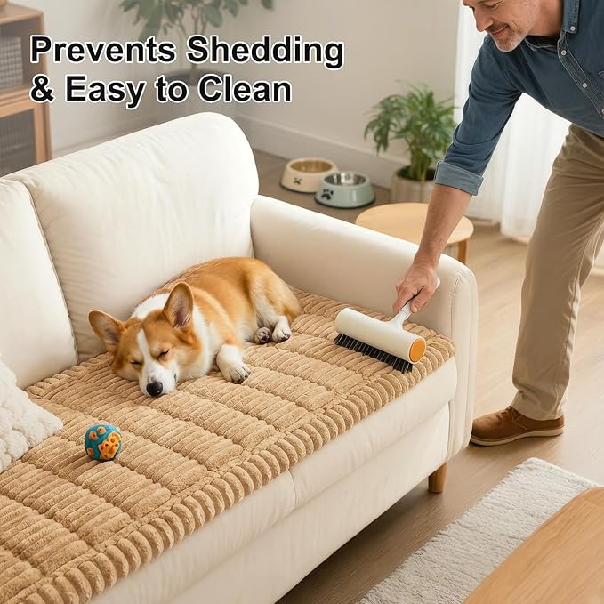 Smiry Couch Cover for Dogs Washable, Non Slip Fuzzy Pet Couch Covers for 3 Cushion Sofa Pet Friendly, Thick Soft Sofa Slipcovers Cushion Protector (Camel, 27.6" x 47")