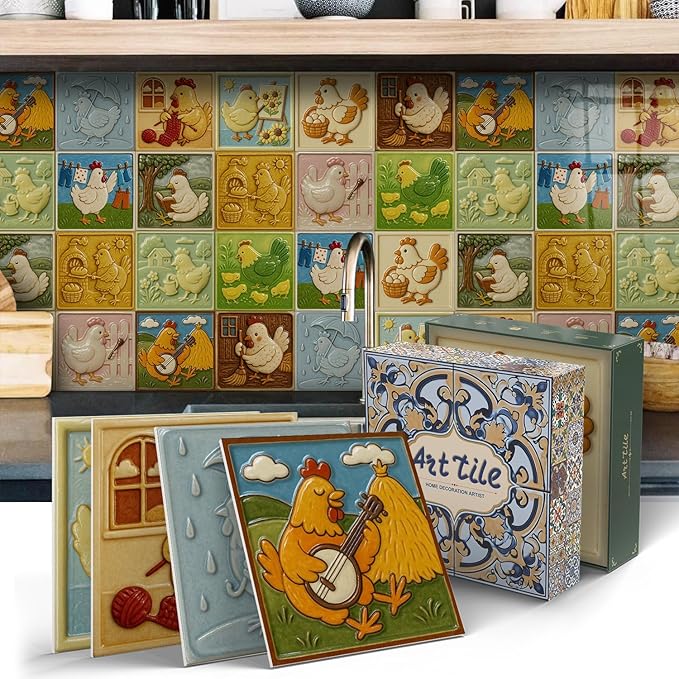 Peel and Stick Backsplash for Kitchen, 24 Tiles 5.9x5.9 Inch, Christmas Themed Removable Waterproof Sticker Backsplash