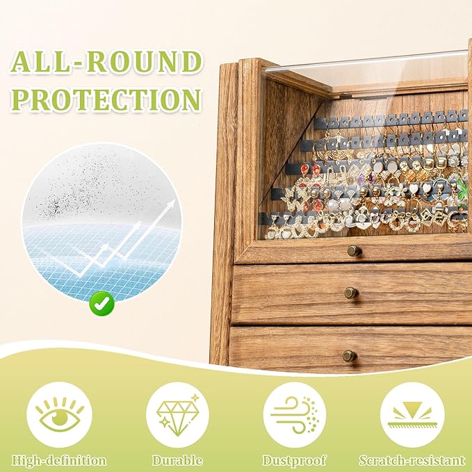 Jewelry Box Organizer, Rustic Wooden Jewelry Boxes for Women Girls, Large Storage Earring Holder Organizer Display for Earrings Necklaces Rings Bracelets, Jewelry Case as Gifts for Her