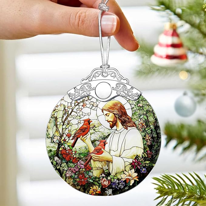 Jesus with Cardinals Ornament – Christmas Ornament & Religious Christmas Decor; Jesus Christ Decoration (Holiday Present, Bauble Present, Memorial Gifts, Gift Idea, Gift Exchange) | Heirloom Keepsake