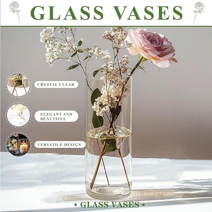 Glass Vase Cylindrical Vase for Tabletop Decoration, Candle Glass Vase, Pebble Vase for Party, Wedding, Banquet Decoration (42, 5.9+5.9+7.9+7.9+10+10+11.9inch)