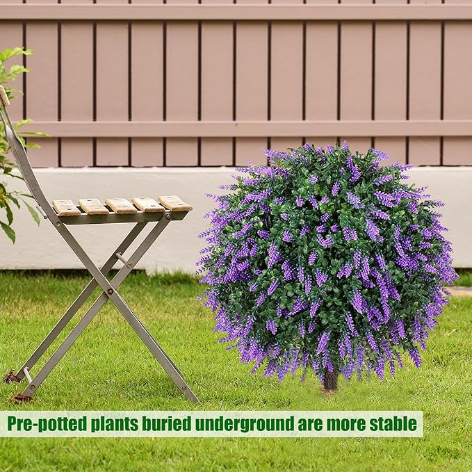 Real Touch 24" Artificial Lavender Trees (2-Pack) – Lifelike UV-Resistant Artificial Plant Featuring a Natural Wood Trunk – Perfect for Front Porch, Patio & Home Decor